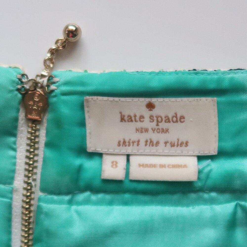 Kate Spade Tweed Pencil Skirt Green Cream Textured Career Work Office Classic 8 - Picture 8 of 12